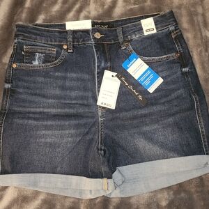 Judy Blue Tummy Control Moisture Wicking High Waist Dark Blue Jean Shorts